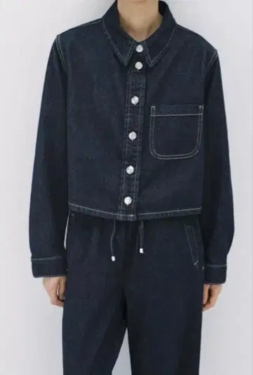 zara 크롭 데님 셔츠 셋업 인디고