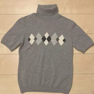 UNIQLO 100% 캐시미어 스웨터 아가일 무늬 반팔 터틀넥 L