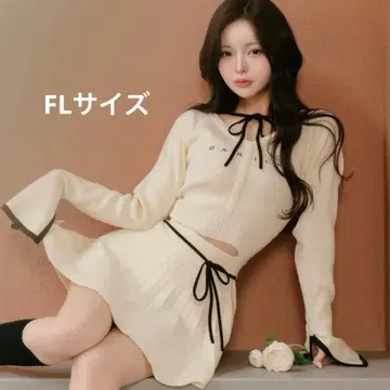 darich 허리 오픈 리본 디자인 니트 미니 원피스 FL