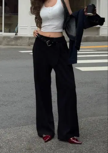 [ Nalm. ] 벨트 스웨트 팬츠 / 블랙