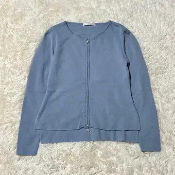 컨디션 최상 르네 Rene 펄 더블 지퍼 울 가디건 블루 34