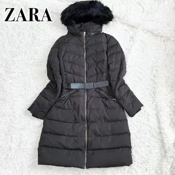 ZARA 다운 롱 코트 퍼 후드 벨트 A라인 울트라 웜 블랙 M
