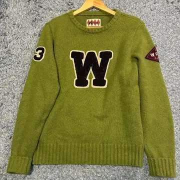 [고품질] WEIRDO 크루넥 니트 스웨터 그린 와펜 S 사이즈