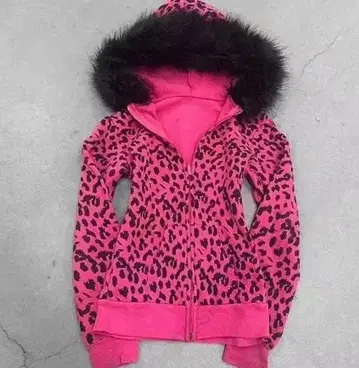 y2k 핑크 레오파드 무늬 후드티