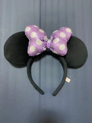 미니 마우스풍 머리띠 보라색 도트