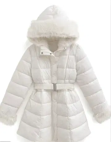 GRL 벨트 포함 화이트 퍼 다운 코트