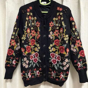 3D 꽃무늬 자수 니트 가디건 빈티지 입체 스웨터 울