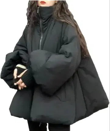 오버 사이즈 하이넥 다운 자켓 블랙 퍼프 슬리브 벌룬 소매