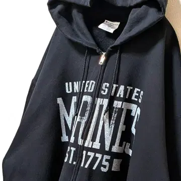 챔피온 유나이티드 스테이츠 마린즈 풀 집업 후드티 블랙 2XL 구제 의류