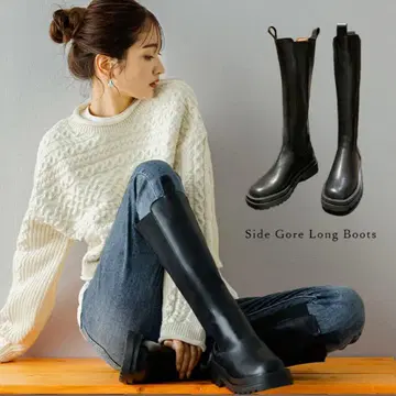 La-gemme 사이드 고어 롱 부츠 블랙
