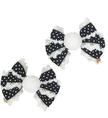 복슬복슬 도트 리본 클립 Set