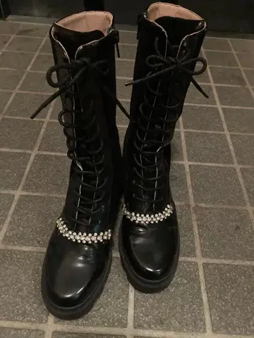 herlipto 레이스업 세미 롱 부츠 37 23.5 블랙