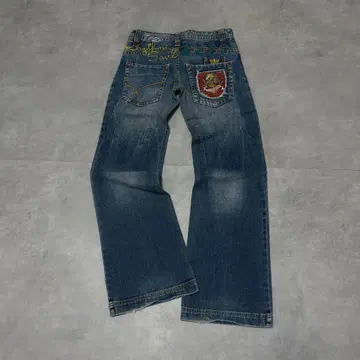 00s Y2K 갸루 플레어 데님 자수 디자인 와펜 헤이세이 그런지