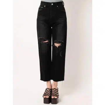 EMODA 에모다 크로스립 하이웨스트 청바지 데님 블랙