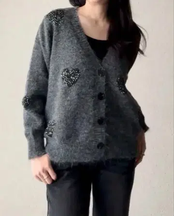 SYSORUS 시소러스 하트 스팽글 니트 가디건 M 사이즈