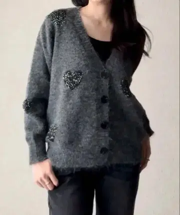 SYSORUS 시소러스 하트 스팽글 니트 가디건 M 사이즈