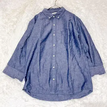 M296 [지유] 코튼 셔츠 7부 소매 라운드 헴 심플 소매 버튼