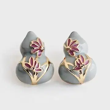 프랑스 구매 그레이 꽃무늬 세라믹 귀걸이