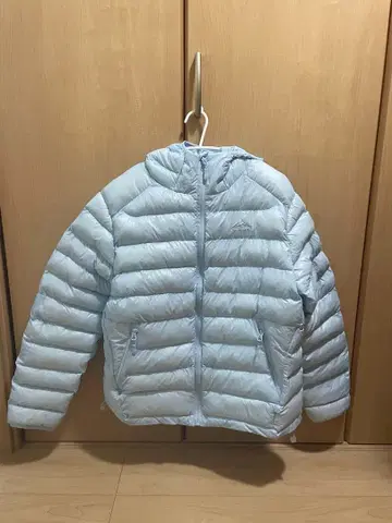 nugu 스트링 후드 부착 나일론 숏 다운 블루