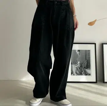 Argue 빈티지 블랙 데님 베이커 팬츠