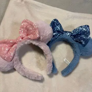 리본 포함 귀 머리띠 핑크 블루 페어