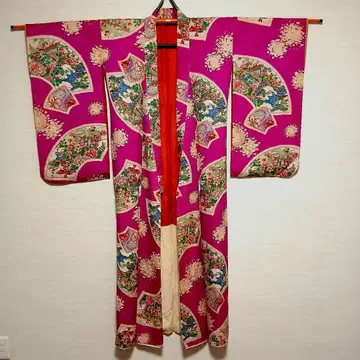 앤티크 기모노 선명한 보라색 핑크 리메이크 원단 다이쇼 로망 기모노