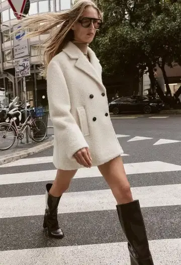 [ 새상품 ] ZARA 부클 더블 브레스트 미디 기장 코트 S 사이즈