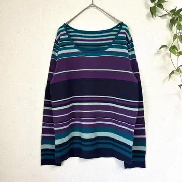 새상품급 오토 멀티 보더 니트 보트넥 레트로 배색 울 혼방 M