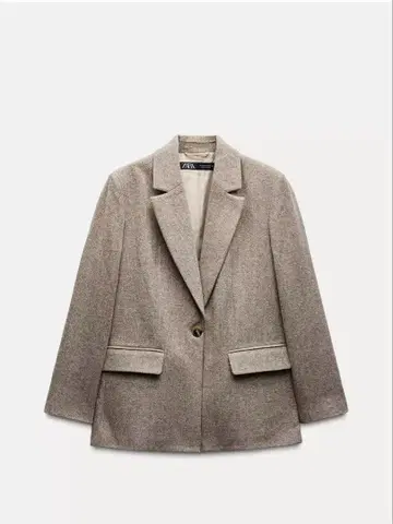 ZARA 헤링본 울 블렌드 스트레이트 블레이저 xs
