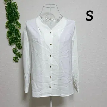 내추럴 베이직 S 화이트 V넥 긴팔 셔츠 버튼 포함 보송보송