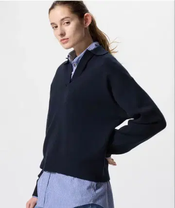 UNIQLO 스무스 코튼 릴랙스 폴로 스웨터 M 네이비