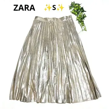 [ ZARAWOMAN ] 자라 우먼 메탈릭 골드 플리츠 스커트 S