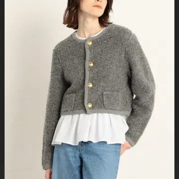 [ 미사용 새상품 ] MACPHEE 무스탕 크루넥 가디건