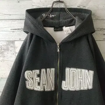 레어 사이즈 숀 존 자수 센터 로고 후드 로고 리브 라인 후드티