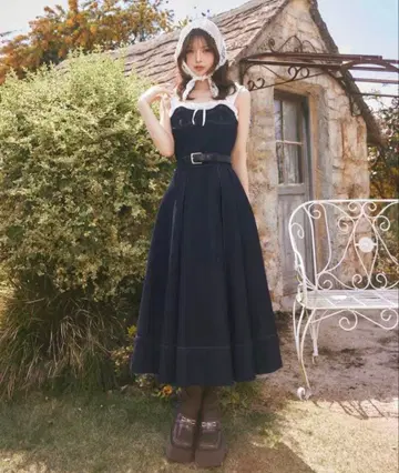 다리치 도킹 데님 미디 원피스