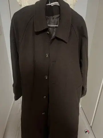 울 혼방 다크 브라운 롱 코트