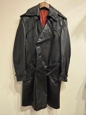 준 빈티지 소가죽 레더 트렌치코트 vintage 80s