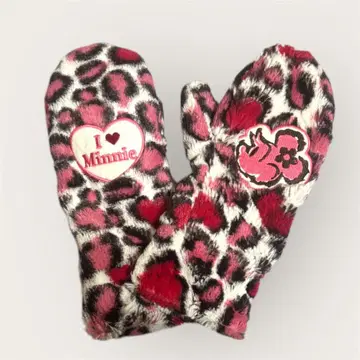 디즈니 미니 마우스 핑크 레오파드 무늬 미튼 장갑