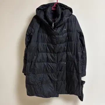 블랙 다운 자켓 후드 부착 롱 기장