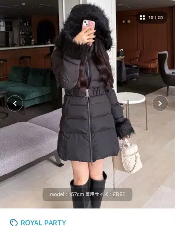 블랙 다운 자켓 후드 부착