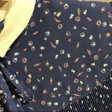 빈티지 쇼와 레트로 FLORAL 네이비 카라 부착 롱 플레어 원피스