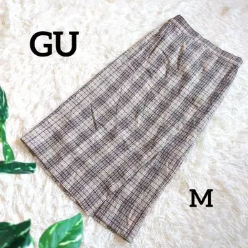 지유 롱 타이트 스커트 슬릿 체크 무늬 종아리 기장 허리밴딩 M