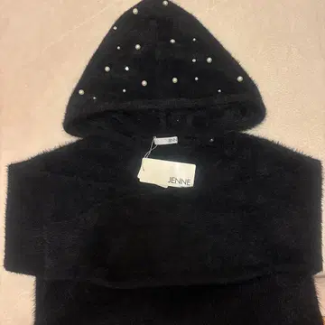 JENNE 블랙 후드 부착 니트 L