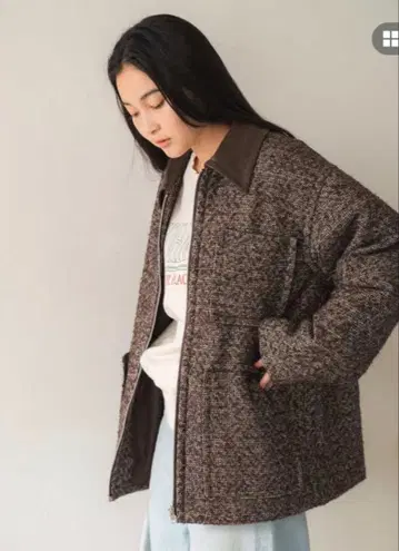 Ungrid 아우터 지퍼 디자인 트위드 블루종