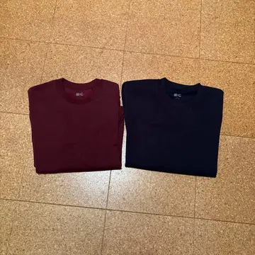 유니클로C 맨투맨 와인 레드, 네이비 컬러 2장 세트