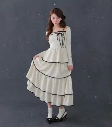 m me eme 티어드 리본 앙상블 원피스