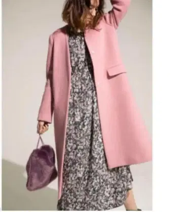 프레이 아이디 노카라 롱 코트 양모 일본제 더스티 핑크