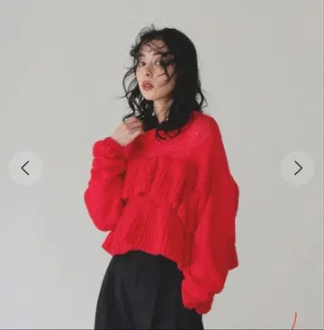 LIAN 레드 빨간색 프릴 디자인 시스루 니트 크리스마스