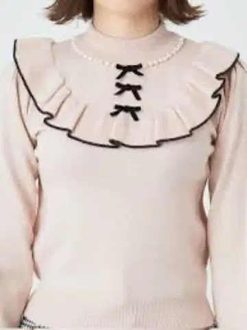 Ank Rouge 라운드 요크 푸치 리본 니트 핑크