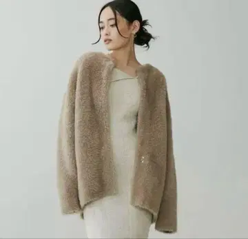 러그나무 문 미니 샤기 세트 니트 가디건 자켓 모카 브라운